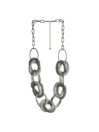 Steuer Modeschmuck Collier Metall silberfarben mit runden und ovalen Elementen
