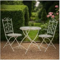 HTI-Living Sitzgruppe Tischgruppe Weiß Romantic Garden, (Set, 3-tlg., 1x Tisch, 2x Stühle), Sitzgruppe Metall Garten nostalgisch