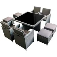 Ragnarök Möbel-Design Garten-Essgruppe Esstisch Set Heimdall 4+4, (Set, Polyrattan, Alu, Würfelsystem)