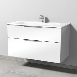 Sanipa 3way Glas-Set Glas-Waschtisch und Unterbau mit 2 Auszügen, Weiß-Glanz UF20478