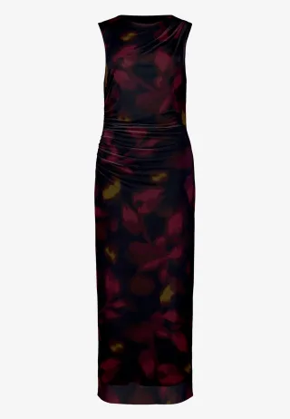 zero - Mesh-Kleid mit Blumen black/dark red - Gr. - 36