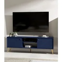 Home affaire Lowboard ROMILDA TV-Schrank mit 2 Türen und einem Fach, B/T/H: 156/40,5/54,8 cm, Dunkelblaue TV-Kommode mit goldenen Akzenten, viel Stauraum