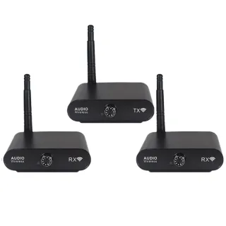AU2410R2 1-to-2 Wireless Audio Transmitter and Receiver 15ms Low Latency 100m Range Hi-Fi Stereo Sound Support One to Ma