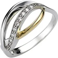 JOBO Fingerring, 925 Silber bicolor vergoldet mit 9 Zirkonia