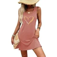 PYLIKE Sommerkleid Damen Sommer Strandkleid mit Liebe Print – lässiges Tanktop Kleid Bequem für Freizeit und Büro,Strandurlaub