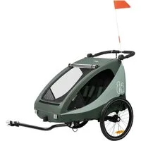 Hauck Fahrradkinderanhänger 2in1 Bike Trailer und Buggy Dryk Duo Plus, dark green, für 2 Kinder, inklusive Deichsel