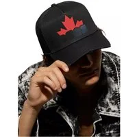 Dsquared2 Baseball Cap Baseball Kappe Black Maple Leaf DSQ2 Logo Verstellbarer Riemen, abgenutztes Vintage-Finish