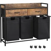 Mondeer Wäschekorb Metallgestell Wäschesammler (3 St., 3 x 50 L), mit 3 abgetrennten Säcken & 2 Schubladen, mit Rollen & Netztaschen