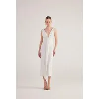 HOLLY LOLLY Midikleid V-Ausschnitt Langes Kleid Burgunderrot