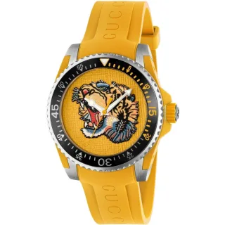 Gucci YA136317 Herrenuhr mit gelbem, besticktem Tiger-Zifferblatt