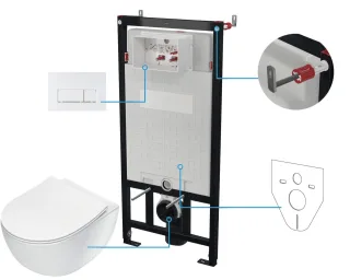 Neuesbad NEW Wand-WC RIMLESS + WC-Sitz + Vorwandelement + CONTROL BUTTON SLIM Weiß NB1DECDEA6ZPW1