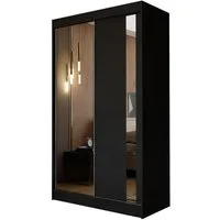 Masseno Schwebetürenschrank GRAZIA 120 cm Kleiderschrank mit Spiegel 2 Türen Schwarz