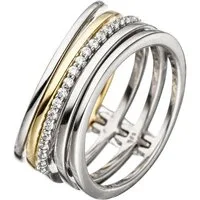 JOBO Silberring, breit 925 Silber bicolor vergoldet mit 21 Zirkonia