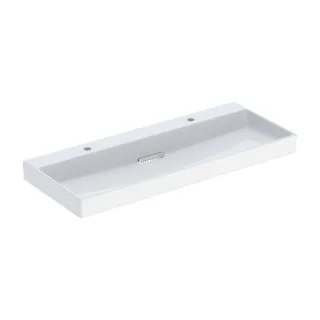 Geberit One Waschtisch 505049001 120x48,4cm, Hahnloch links und rechts, ohne Überlauf, weiß KeraTect/Blende weiß glänzend