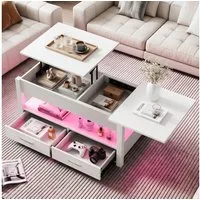 oyajia Couchtisch Wohnzimmertisch mit LED Beleuchtung & Fernsteuerung Beistelltisch (Bluetooth-Fernbedienung,App-Steuerung,100 x 50 x 46cm,mit 2 Schubladen,Farbwechsel-LEDs, offenen Fächern,stabil, pflegeleicht), Teetisch mit ausziehbar Tisch & Staur
