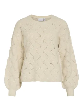VILA - VISULFINA NEW O-NECK L/S KNIT TOP/R/1 Birch - Gr. - M