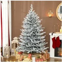 HOMCOM Künstlicher Weihnachtsbaum Christbaum mit 1976 Spitzen, mit Schnee, klappbar Metallständer, Tannenbaum, Realistisches Aussehen, Grün+Weiß