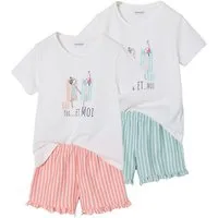 vertbaudet Schlafanzug kurze Schlafanzüge mit gestreiten Shorts Mädchen 2er-Pack, Recycling-Baumwolle