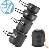 STAHLWERK Gaskocher Camping Kochtopf-Set 4-teilig aus AluminiumOutdoor Kochgeschirr, (4-St), gefertigt aus leichtem Aluminium