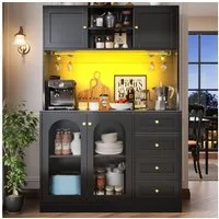 Celya Küchenbuffet Buffetschrank Landhausstil 120x40x188 cm mit LED-Lichtleiste (4 Türen, 3 Schubladen, Eingebaute Kippsicherung)