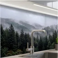 KitchenYeah Küchenrückwand Muster selbstklebend (keine Folie) Wald - Nebel - Bäume - Natur, (1-tlg), Spritzschutz, Küche, Rückwand, Küchenwand, Küchenfront, 30x20 cm