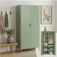 skølm Kleiderschrank Atria aus Metall (Mintgrün) Metallschrank mit 6 Fächern & 2 Kleiderstangen, 170x45x80 cm (HxTxB)