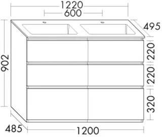 Burgbad Mineralguss-Waschtisch+Waschtischunterschrank Lin20 Acryl/Lack Matt Schwarz Solid SGIC122F6515C0001