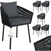STEELSØN Gartenstuhl Nair mit Sitzauflagen & Kissen (6er Set, schwarz), Gartensessel aus Polyrattan, elastisches Seilgeflecht, wetterbeständig