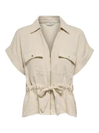 JDY - JDYMILLE S/S ZIP SHIRT WVN NOOS Sandshell - Gr. - M