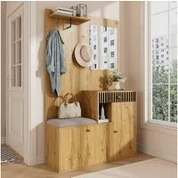 Merax Garderoben-Set mit Spiegel, Schuhschrank & Sitzkissen, (Garderobenkombination Möbelset für Eingangsbereich, 1-St., 110 x 185,5 x 37 cm), Flurgarderobe mit Soft-Close Türen, Regalen, Haken & Schublade