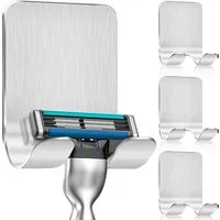 TUWENA Handtuchhaken 4 Stück Rasierer Halterung Dusche Haken, Edelstahl Rasierer Halter, Edelstahl Rasierer Hänger ohne Bohren, für Tür Wand Badezimmer, Küche