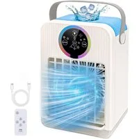 MOPUEA Ventilatorkombigerät Ventilatorkombigerät Tragbare Klimaanlage USB mit 700ml Wassertank, 700ml Tank leise 7 Farben USB Touch Fernbedienung