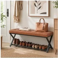 HOMCOM Schuhbank gepolstertes Schuhregal (Industrielle Sitzbank, 1-St., inkl. Sitzkissen), für Flur Eingangsbereich, 112x37x47cm, Braun