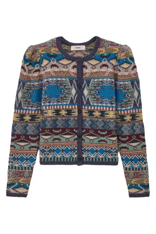 ba&sh - Jacquard-Strickjacke - Maja blau/cyan/gelb - Gr. - 1