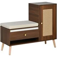 Yorbay Schuhschrank mit Rattan-Optik & Sitzpolster,Garderobenbank mit Schubladen (95,5x35x80,5 cm)