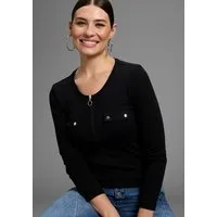 Bruno Banani Longsleeve mit Rundhalsausschnitt, figurbetonte Passform, hüftbedeckende Länge
