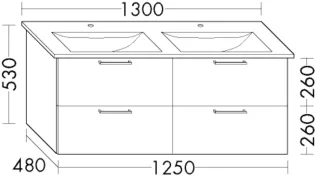 Burgbad Waschtischunterschrank Sys30 PG1 Aqua 520x1250x480 Nussbaum Dekor Samt, WVBR125F2812 WVBR125F2812