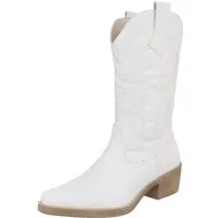 Ital-Design Eleganter Westernstiefel mit Stickerei für Damen Westernstiefel (89937871) Blockabsatz Stiefel in Weiß