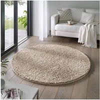 TaraCarpet Langflor-Teppich Venezia Shaggy, rund, Höhe: 35 mm, Hochflor Shaggy Uni Beige Wohnzimmer Schlafzimmer 080x080 cm