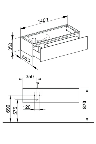 Keuco Waschtischunterschrank Edition 11 31265, 1 Front-Auszug, B: 1400, H: 350, T: 535 mm 31265110000