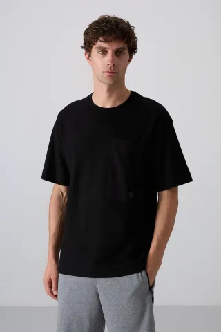 Übergrößen Baumwollmischung Rundhalsausschnitt T-Shirt mit Tasche