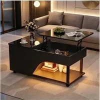 Merax Couchtisch höhenverstellbar Hochglanz Sofatisch mit LED-Beleuchtung (100 × 50 × 46 cm, 1-St), Wohnzimmertisch Lift-Top Beistelltisch mit Seitenablage & Stauraum