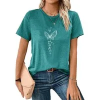 PYLIKE T-Shirt Shirts Damen Elegant Schmetterling Druck bequemes t shirt Bequem für Freizeit und Büro,Strandurlaub