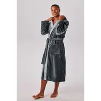 OTTO home Unisex-Bademantel Miia, ideal für Sauna, Spa & im Urlaub, Langform, Microfaser, Kapuze, Gürtel, weich und kuschelig, plüsch, für Damen und Herren, S-XL