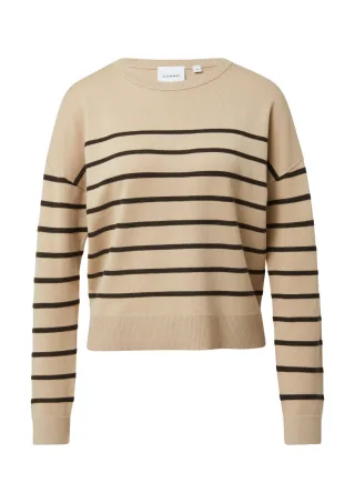 comma - Feinstrickpullover mit strukturiertem Streifenmuster beige - Gr. - 34