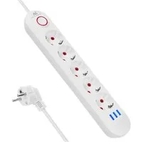 Maclean MCE395 5 Steckdosen 2500W 3xUSB Steckdosenleiste 5-fach (Kabellänge 1.5 m), 110-240V AC 50/60Hz, 2,1A max 2500W, 1,5m