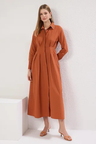 Braunes, gerades, langes, lässiges/alltagstaugliches Hijab-Kleid für Damen