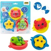 Idena Badespielzeug Spritztier-Set mit Schwimmringen 6-teilig, Badespielzeug-Set Wasserspielzeug Badewannenspielzeug