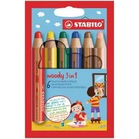 STABILO Wachsmalstift Buntstift Woody 3 in 1 / 6er Kartonetui, (6-tlg)
