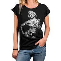 MAKAYA Print-Shirt Damen Lässig Sommer Top Aufdruck Tattoo Vintage Rock Motiv Cool Frech (Kurzarm Rundhals, Schwarz, Grau, Blau) große Größen